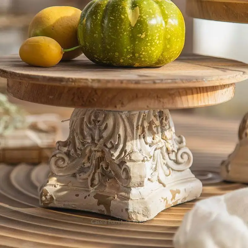 Fruit Plate for Wedding, Distressed Wooden Display Tray for Entryway, Rustic Ornamental Platter for Tabletop Home Decor