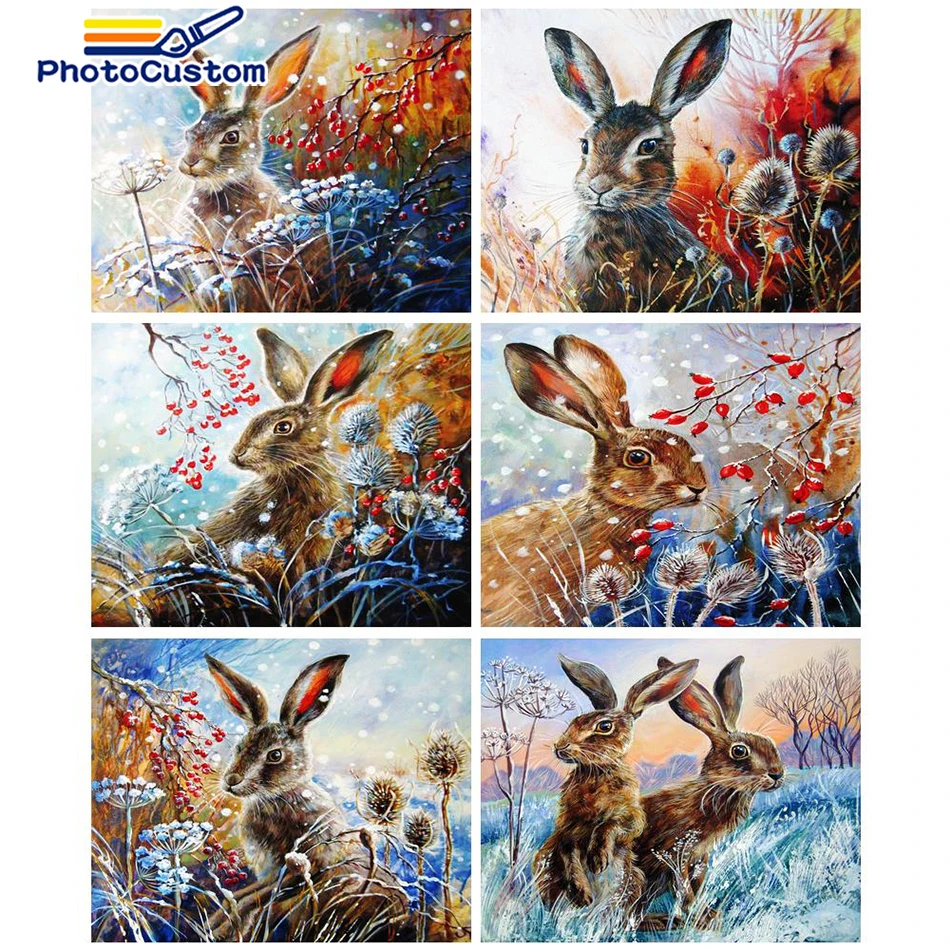 

PhotoCustom 60x75cm Diy Painting By Numbers Rabbit Modern Home Wall Art Picture Of Coloring By Numbers For Home Decors