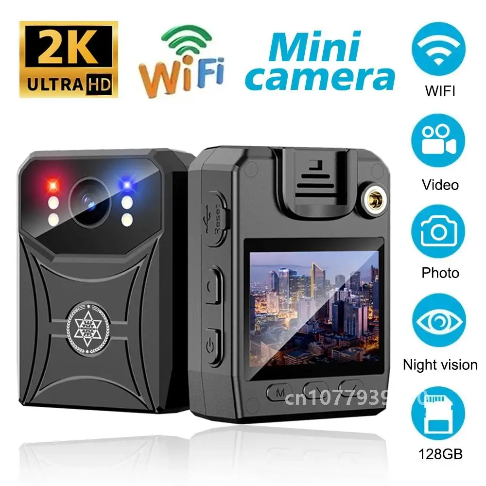 2K Mini Body Camera Full HD 1080P 2 Inch IPS Touch Screen Night Vision Video Recorder Security Guard Police Body Mini Cam