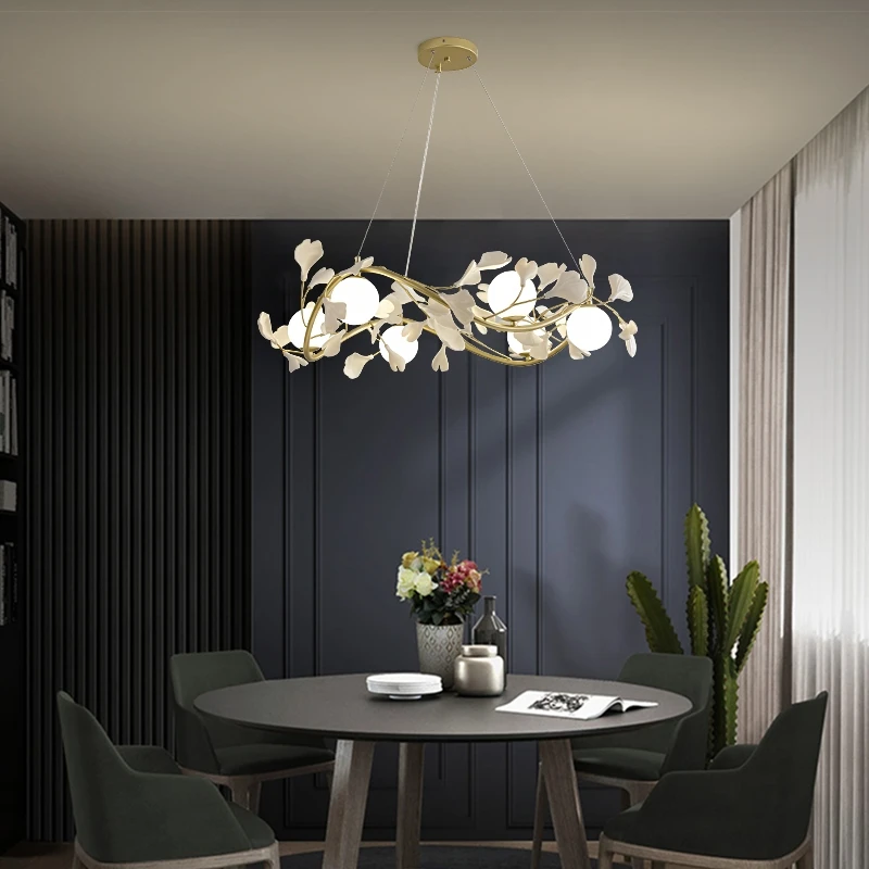 

Nordic Deluxe Glass Ball LED Pendant Lamp Modern Ginkgo Pendant Lamp For Living Room Decoration Deluxe Pendant Lamp