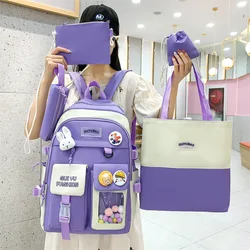 5pcs New Fashion Sets Children'S School Backpack Cute Women'S Bagpack Bookbag Laptop Bag For Teens Girls Students Bag Rucksack