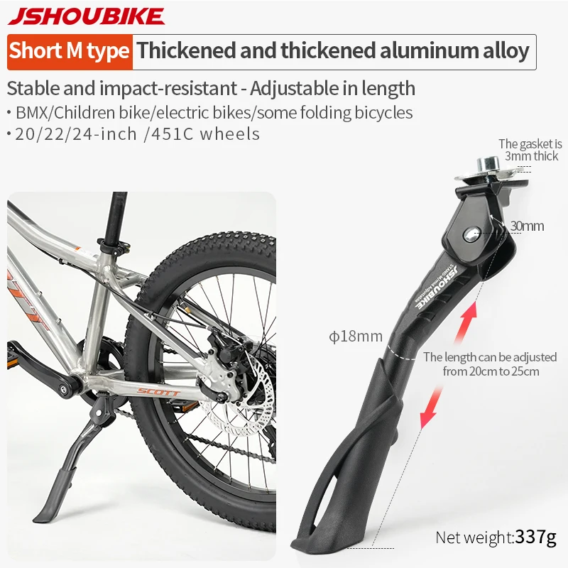 JSHOUBIKE Verstelbare Fietsstandaard Aluminium MTB/Sneeuw/Vouwfiets/Elektrisch Voertuig Fiets Zijvoetsteun 24-29 Inch