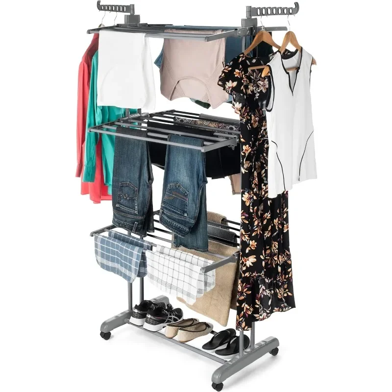 

4-Tier Clothes Drying Rack - Foldable & Collapsible Drying Rack - Free Standing Stainless Steel Laundry Drying Rack