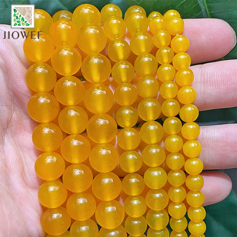 Natural Stone Beads Smooth Yellow Agates Loose Round Beads for Diy Bracelet Earrings Jewelry Making 15