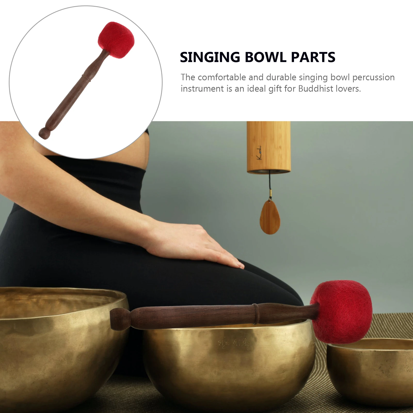 

1pc Buddhism Sound Bowl Stick Singing Bowl Parts Wooden Handmade Red Simple Durable Chanting Tool Musical Instrument Accessories