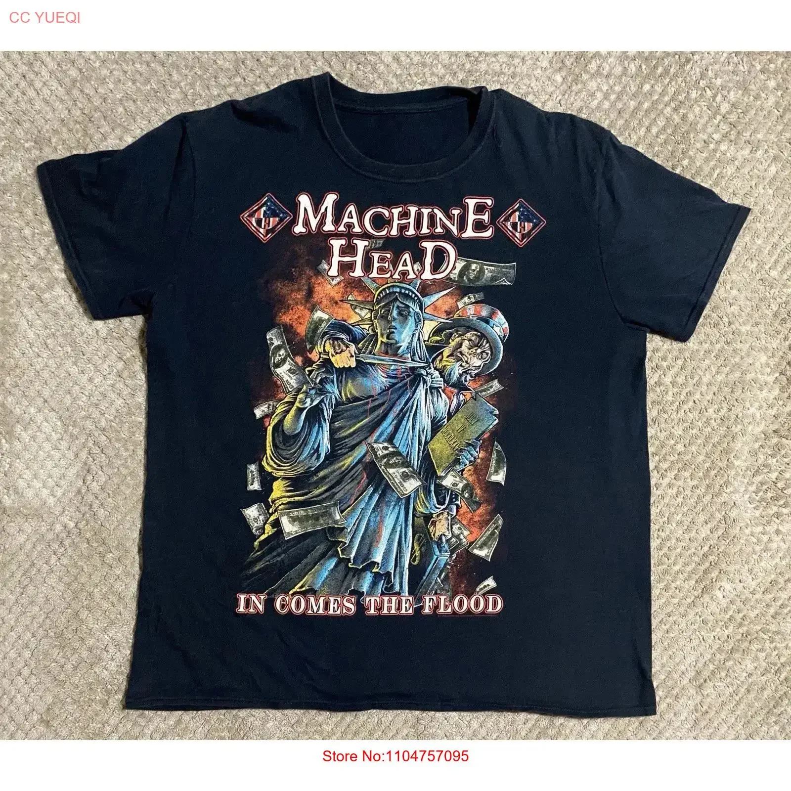 Hot Machine Head Band In Comes The Flood Black T Shirt S to 5XL PN420 vintage Washed graphic fashion Top For Everyday Wear