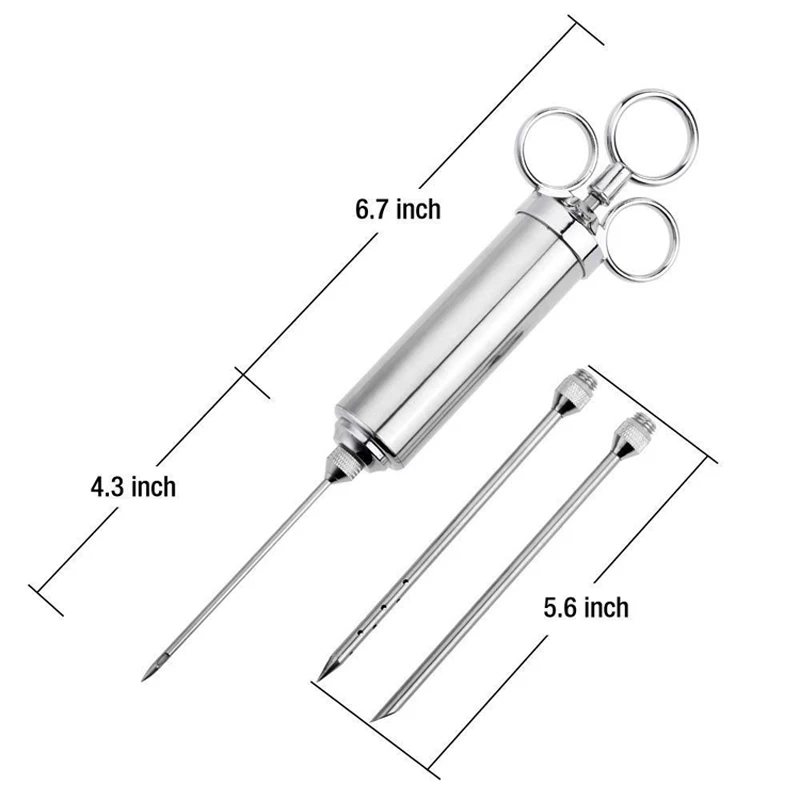 Professional Heavy Duty 304 Stainless Steel Meat Injector Syringe With 3 Marinade Needles