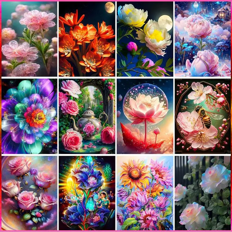 

GATYZTORY Diamond Painting Mosaic 5D Colorful Flowers DIY Diamond Embroidery Painting Picture Of Rhinestones Wall Decorationn