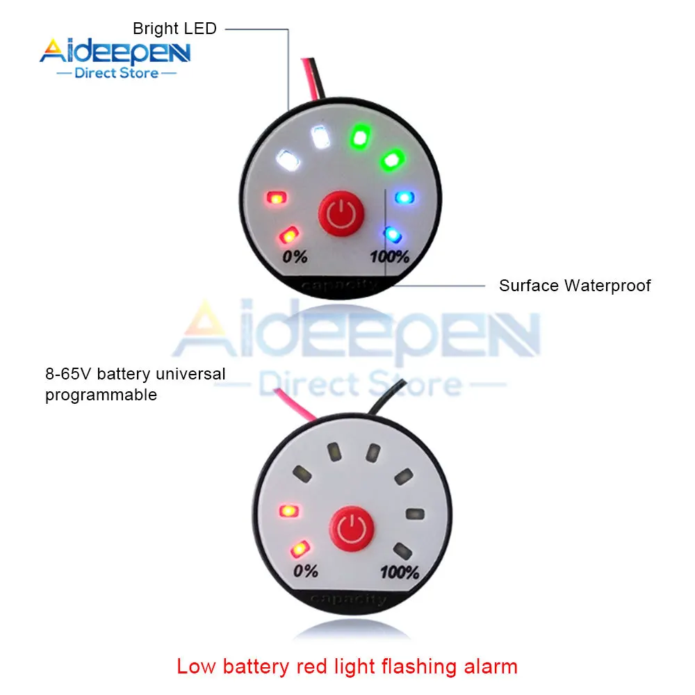 1S 2S 3S 4S 5S 6S 7S 10S 13S 12/24/48V Lead acid Lithium Battery Li-po Li-ion Capacity Indicator Power Display Charge LED Tester