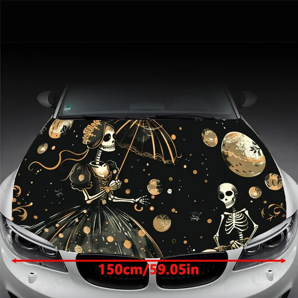 Princess Skull and Knight Print car hood stickers, waterproof self-adhesive, scratch resistant, easy to stick, durable car PVC s