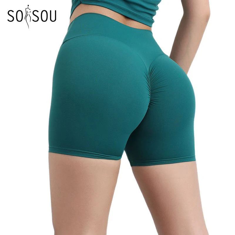 SOISOU Nylon Gym Women\'s Shorts Yoga Fitness Cycling Shorts Women High Waist Elastic Tight-fitting Breathable No T Lines Shorts