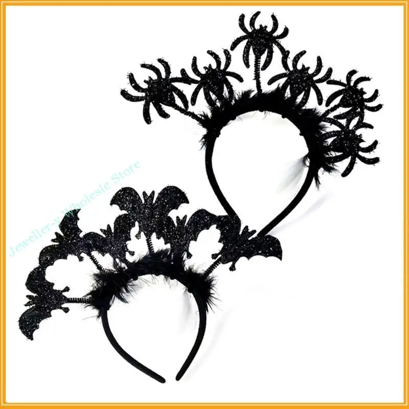 R7UF Gothic Bat Headband For Women Halloween Tiaras And Crowns Goth Headband