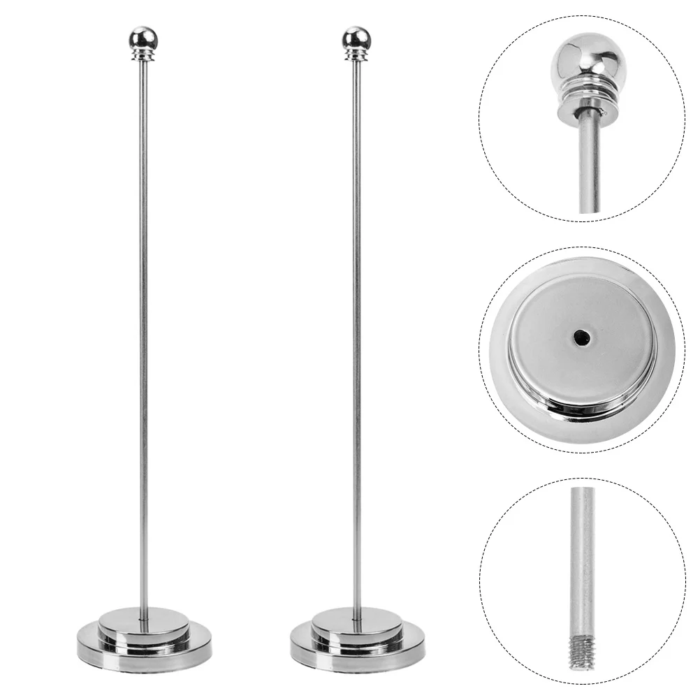 2 Pcs Table Decor Office Desktop Flagpole Nail-free Stick Mini Fixator Metal Silver Stable Base Work