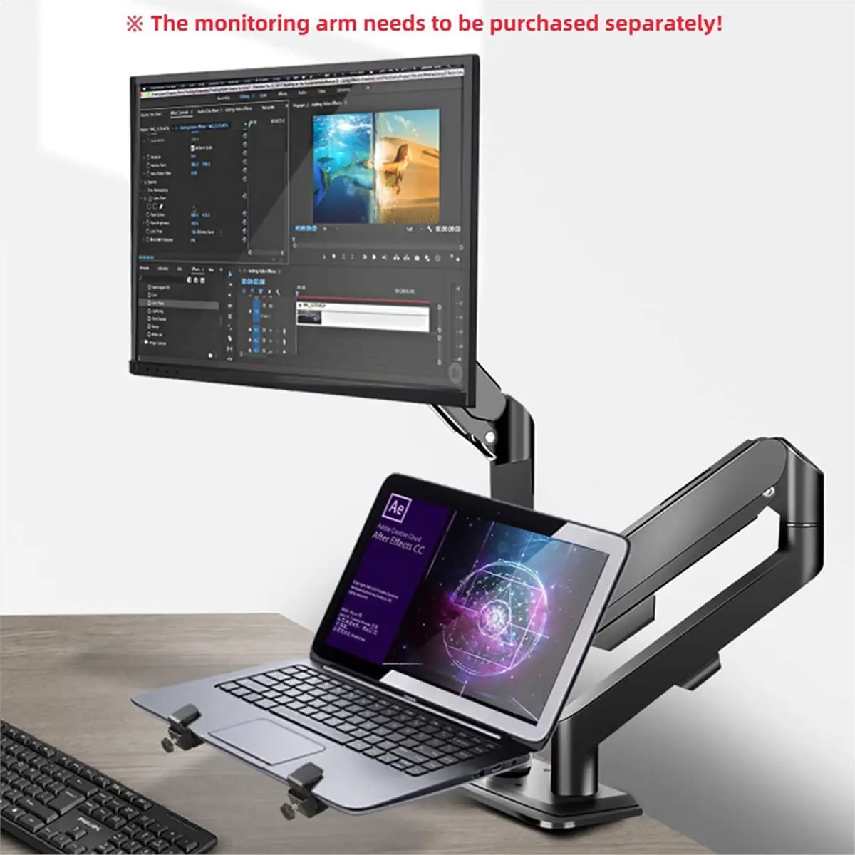 Monitor Arm Laptop Tray Holder Bracket Tablet 10-16 Inch 75 mm and 100 mm Mounting Plate with Sliding Pad