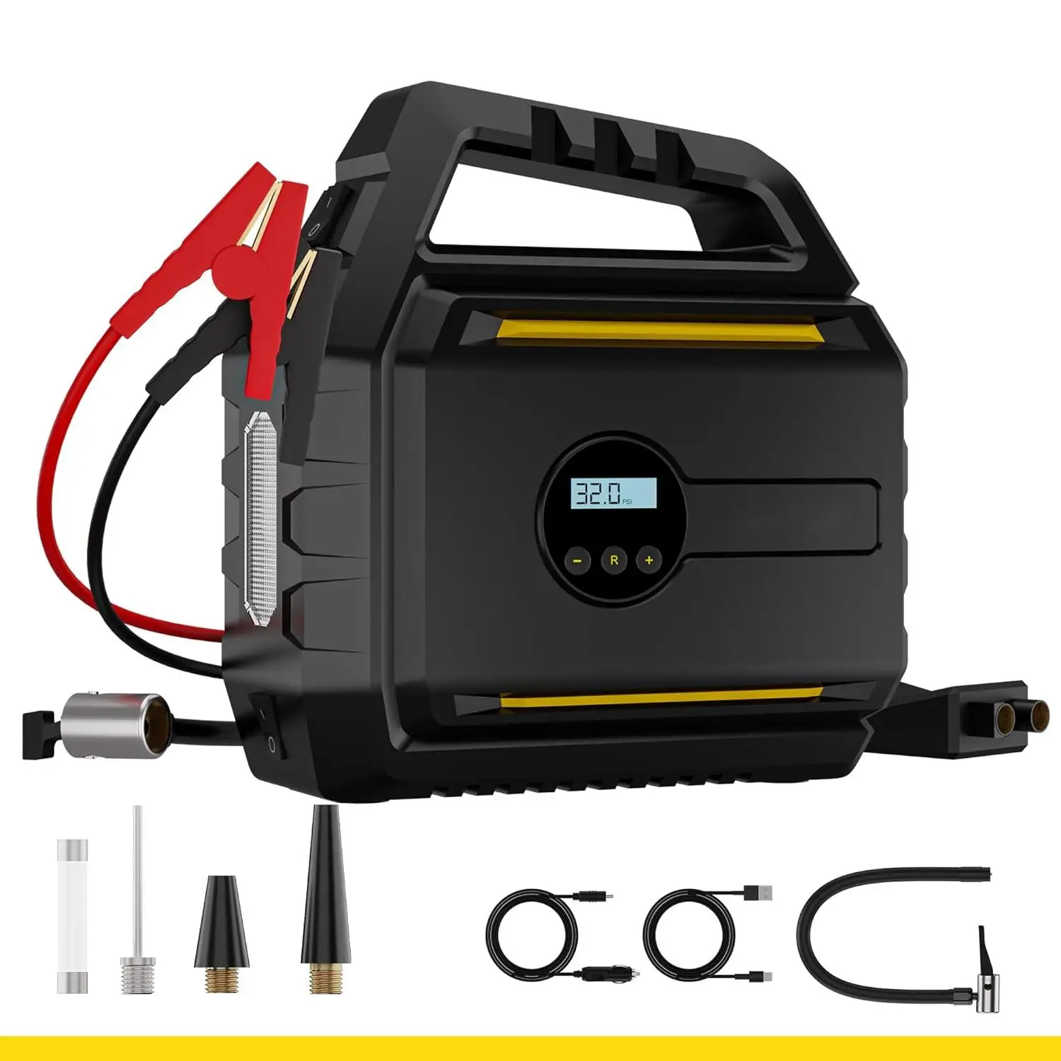 

5501 4 in 1 Jump Starter with Car Inflator Power Bank Battery Booster Mini 8000 MaH New Arrival With Emergency Alarming