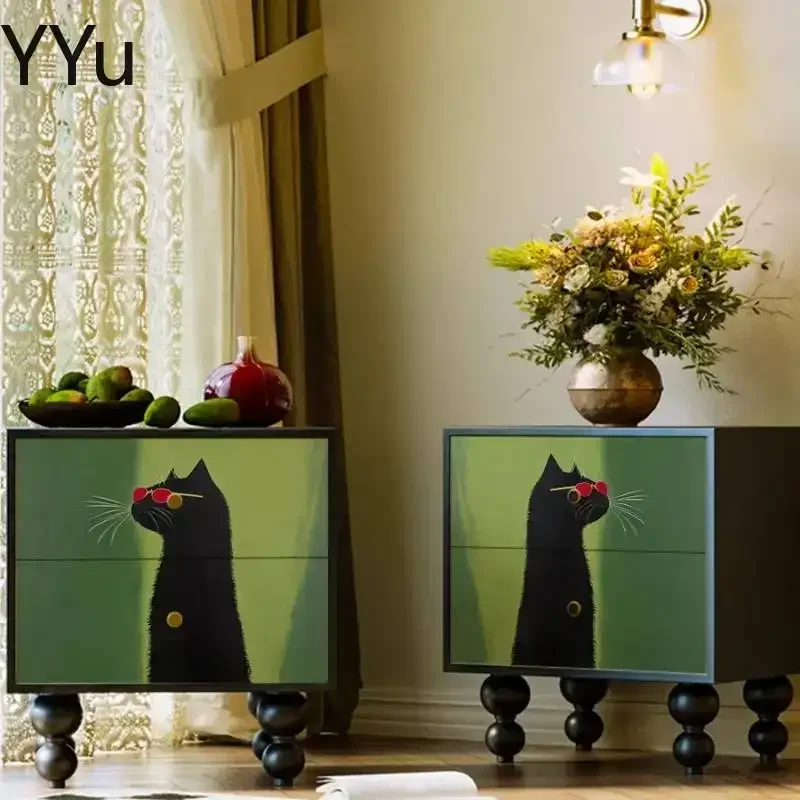 Wood Drawer Nightstands Nature Black Trendy Antique Vintage Nightstands Bedside Storage Muebles De Dormitorio Bedrooms Furniture