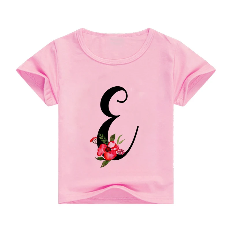 Lettera A B C D T-Shirt per bambini Kawaii Cute Pink Clothes For Girls T Shirt Anime Cartoons Casual Kid Boy top manica corta