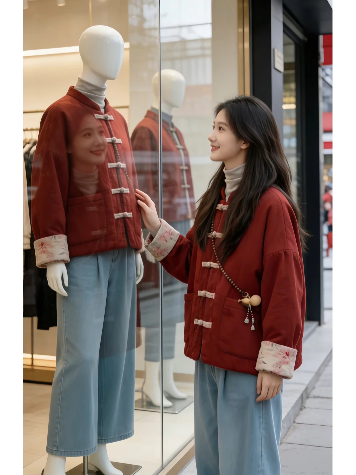 

Retro Chinese Sle Double-Sided Wear Warm Cotton Jaet Women's Winter New Loose Fit Collar Mixed Cotton Versatile Cotton Coat