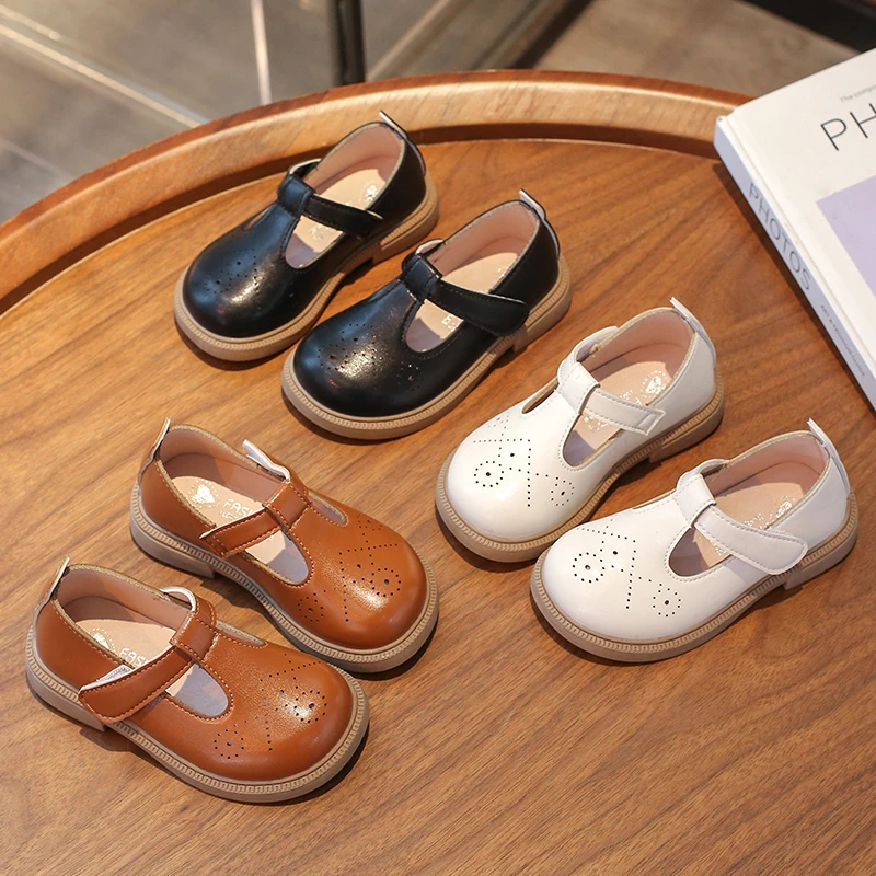 

Детская классическая весенняя однотонная обувь Мэри Джейн с Т-образным ремешком для малышей, кожаная обувь с открытым носком для девочек в британском стиле