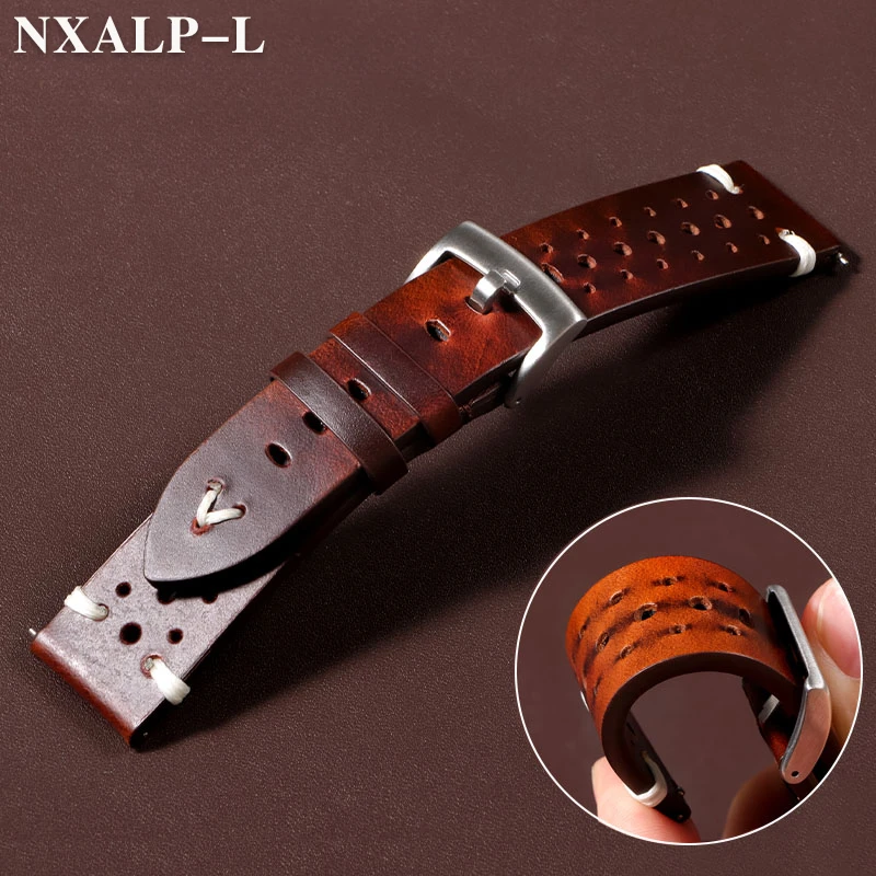 الرجعية النفط الشمع تلون الجلود حزام ساعة اليد 20 مللي متر 22 مللي متر اليدوية خياطة جلد البقر حزام الساعات تنفس الإفراج السريع سوار