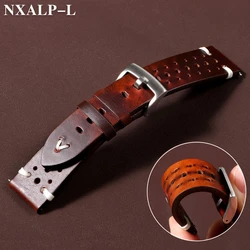 Retro Oil Wax Discoloration Leather Watch Strap 20mm 22mm Handmade Stitching Cowhide Watchband Breathable Quick Release Bracelet