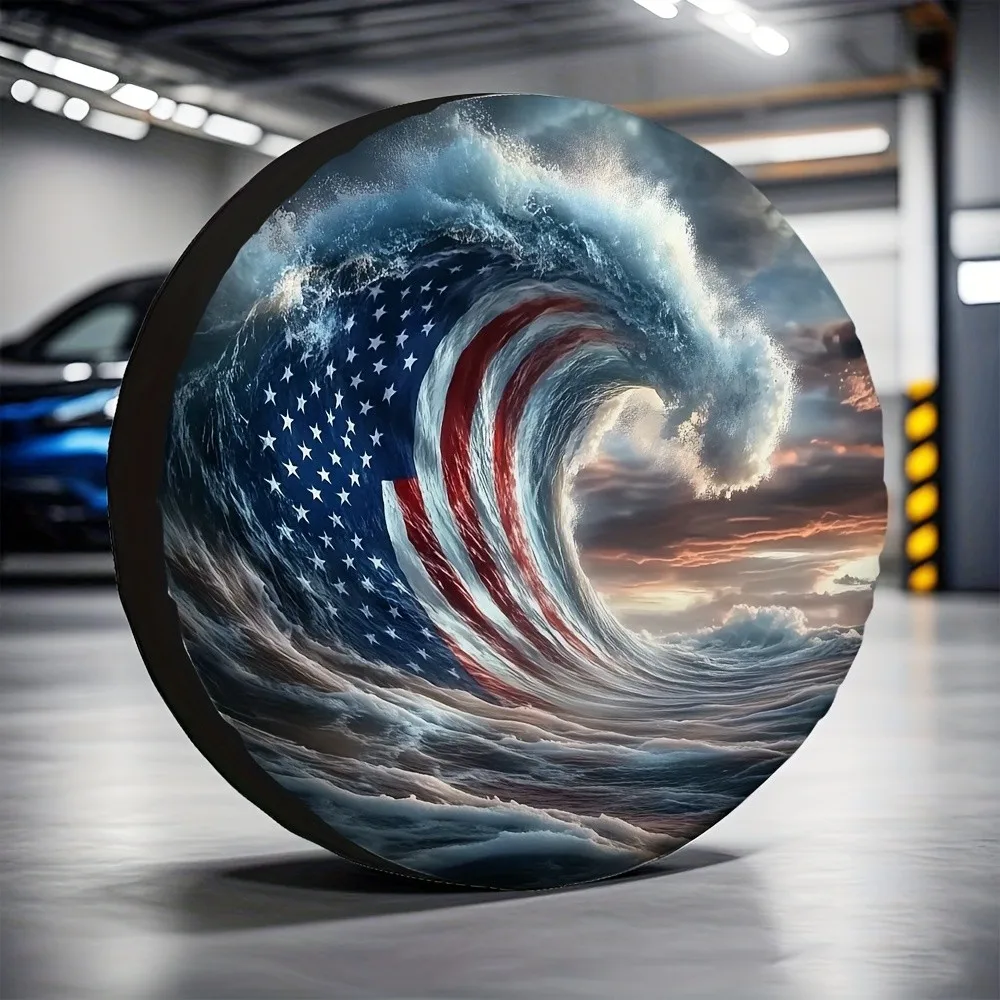 

Чехол для запасного колеса с американским флагом, патриотический, из полиэстера, всепогодный, для защиты автомобиля, для хранения на открытом воздухе