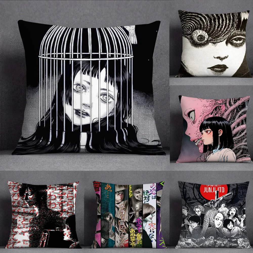 

J-Junji I-Ito Terror Manga Tomie Pillow Case Square Double-Sided Printing Short Plush Sofa Cushion Cover Bedside Pillow