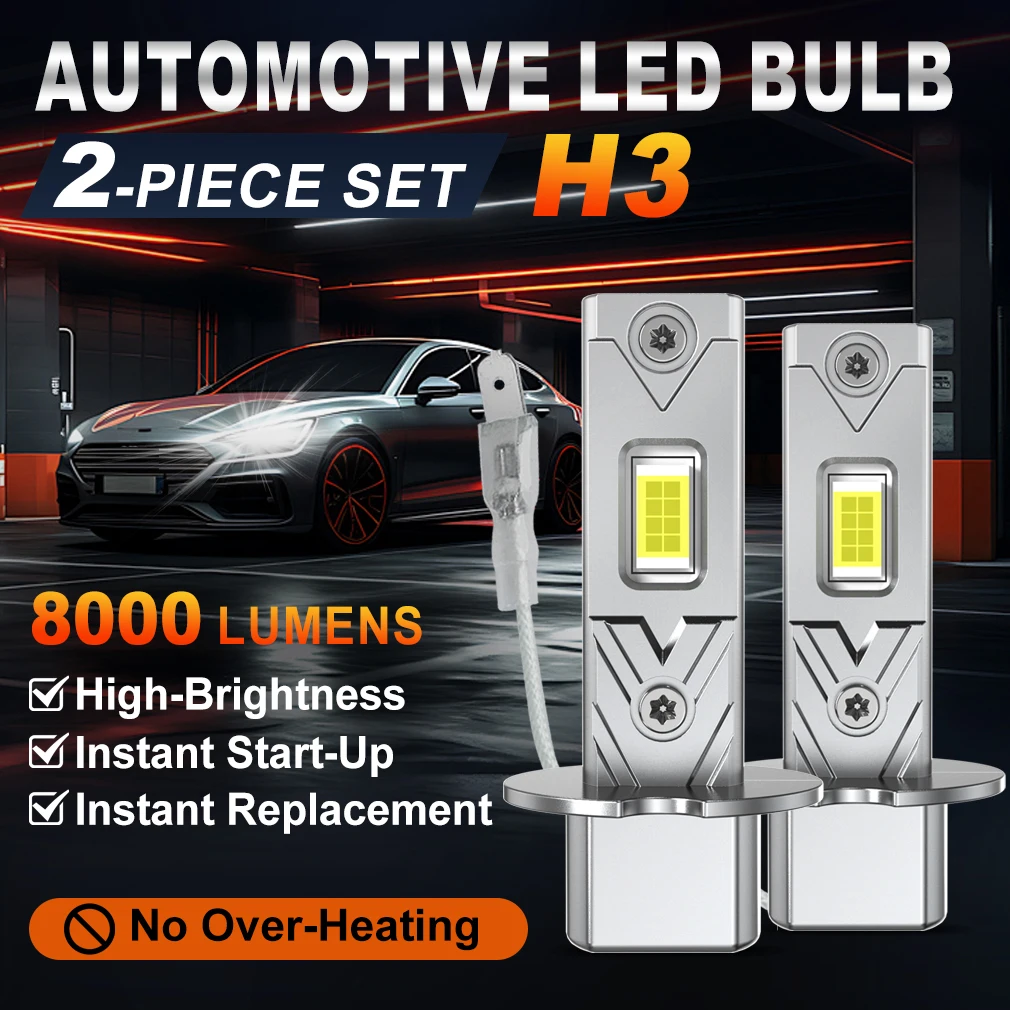 2Pcs H1 H3 LED Headlight Bulb 110W 20000Lm White 6500K Mini for Auto Super Bright LED Fog Lights Fanless Wireless 12V