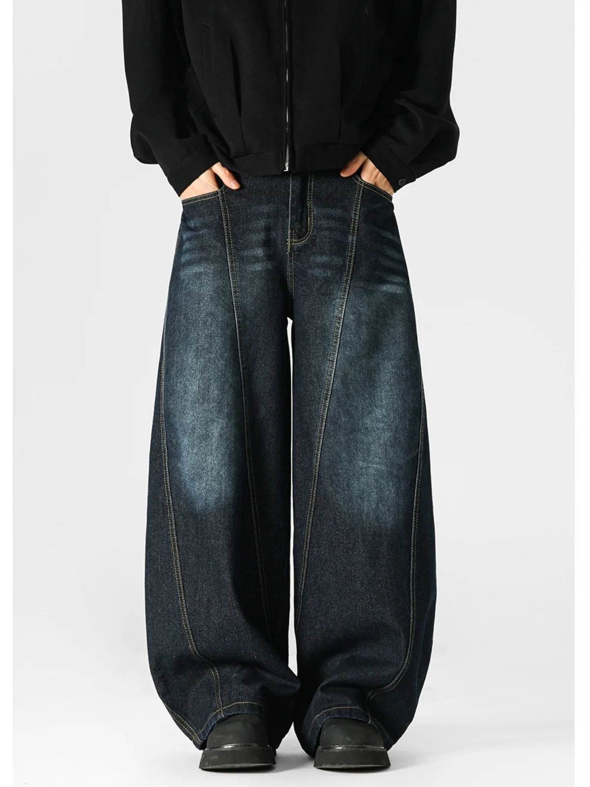 

Свободные широкие мужские джинсы, винтажные джинсы с ножом в стиле хип-хоп, американские брюки, осень-зима, модные брендовые повседневные длинные брюки