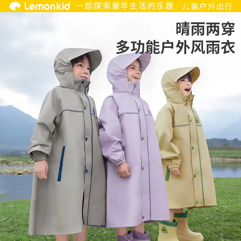 Baby Children's Raincoat Primary School Students with School Bag Seat Boys and Girls First Grade School Poncho