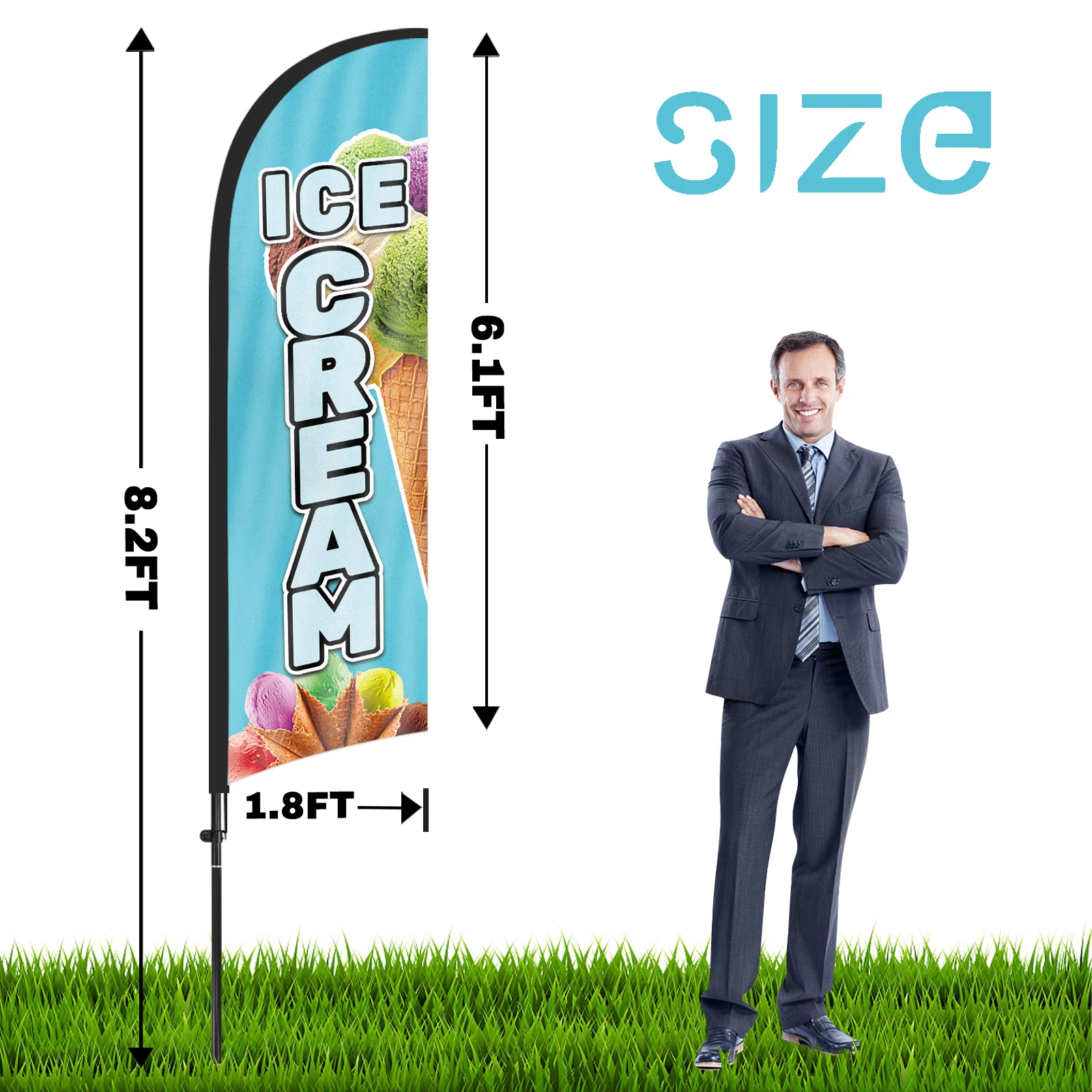 FSFLAG 1 szt. 280CM flaga z piór lodowych z masztem reklamującym baner dekoracyjny zewnętrzne dla firm i witryn sklepowych