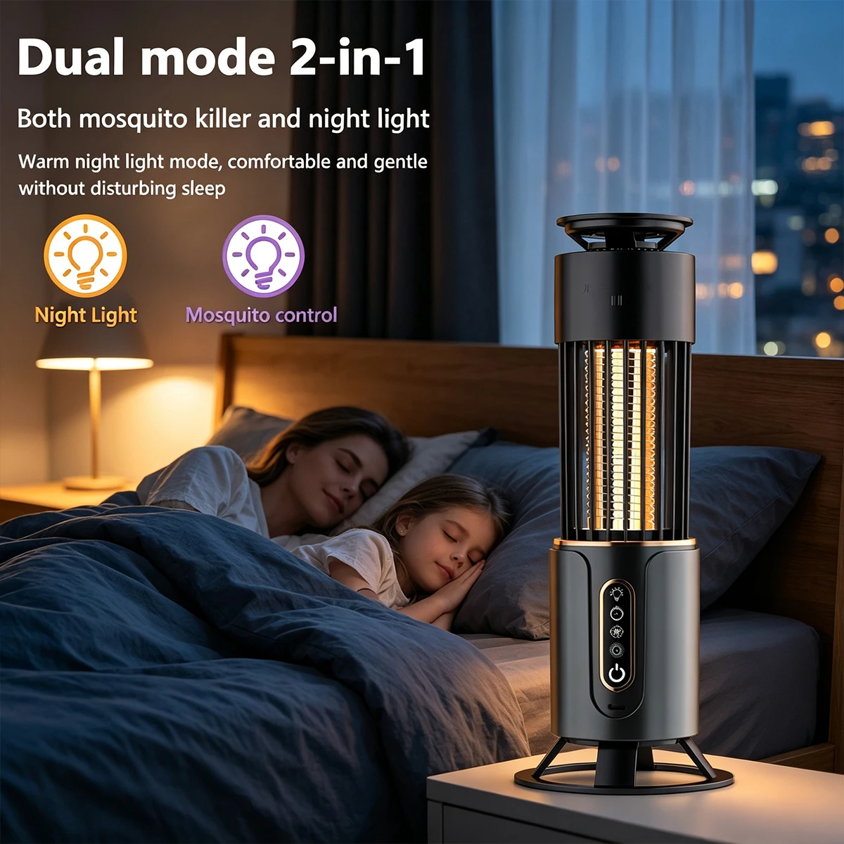 Electric Mosquito Killer Lamp with Warm Night Light 3‑Speed Timer Wall Mounted & Desktop UV Bug Zapper Insect Trap for Home Room