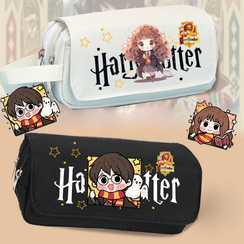 Harried Large Capacity Pencil Case Anime Figure Potters Hermione Print Multi-functional Pencil Cases Student Stationery Supplies