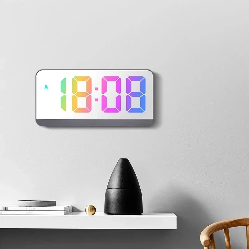 Digital Alarm Clock LED Screen Electronic Clock Colorful Large Screen Bedside Alarm Clock Voice Control Table Clocks Home Decor