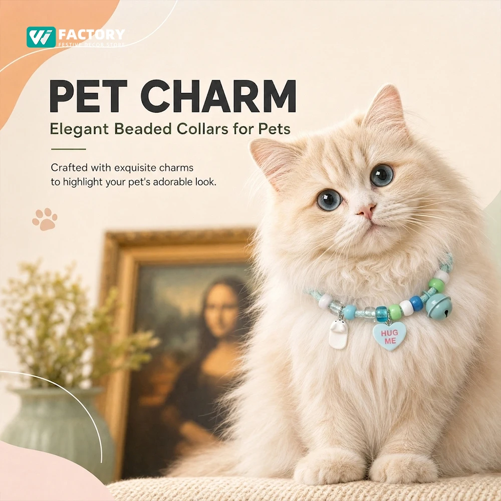Haustier-Perlenkette Zubehör Hautfreundliches Geflochtenes Seil-Halsband für Hunde und Katzen Verstellbares Glockenhalsband Anti-Verlust Sicherheits-Haustierzubehör – Detail 4