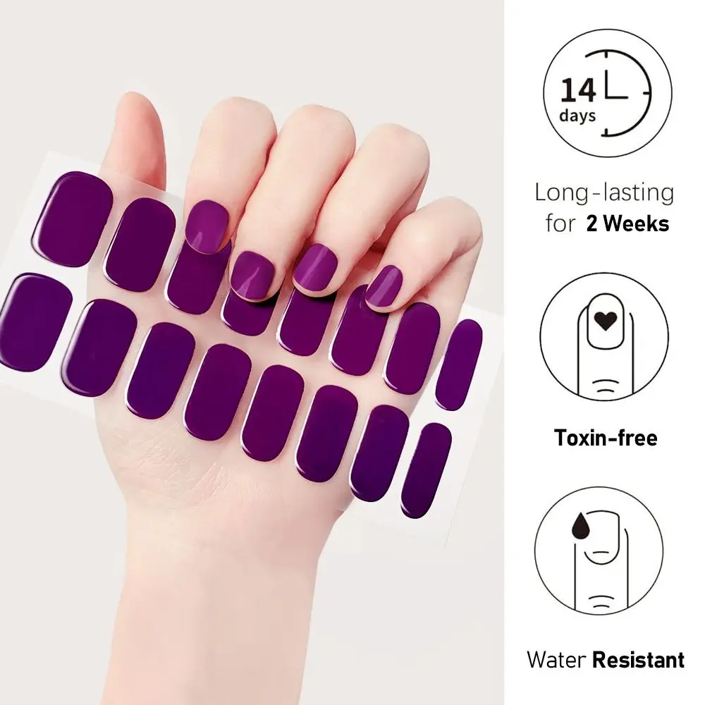 16Tips Fashion Solid Color Gel Nail Sticker 5D UV Semi-Cured Nail Decor Long-Lasting Full Cover Nail Art