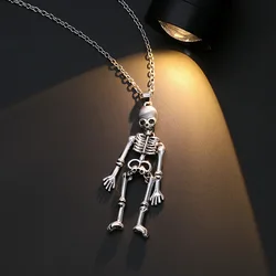Retro Punk Skeleton Ghost Pendant Necklace Halloween Skull Necklace Long Sweater Chain Accessories for Women Men Teen Party Gift