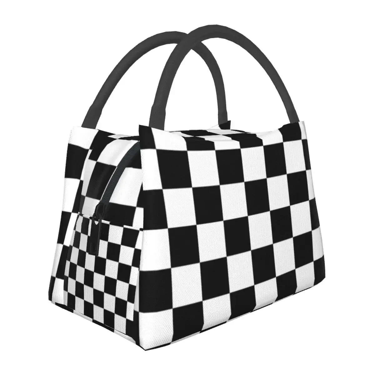 Black And White Checkered Lunch Bags Insulated Bento Box Resuable Lunch Tote Picnic Bags Cooler Thermal Bag for Woman Kids