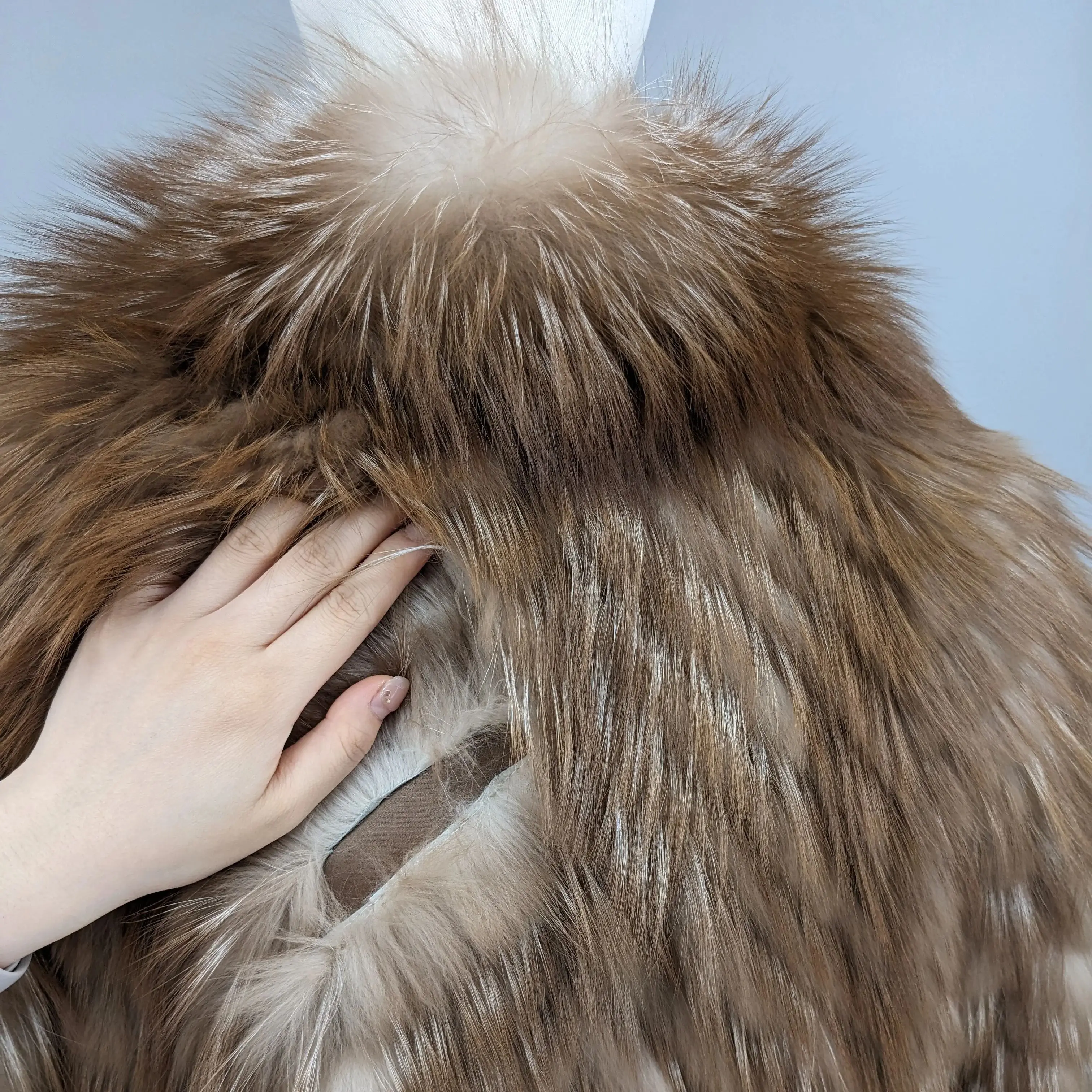 Abrigo largo de piel de zorro natural real con cuello grande largo 110 cm 250464