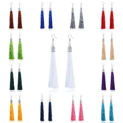 New The Tassel Earrings Women Fashion Jewelry Bohemian Drop Dangle Long Earrings Silk Fabric Ethnic Vintage Earrings