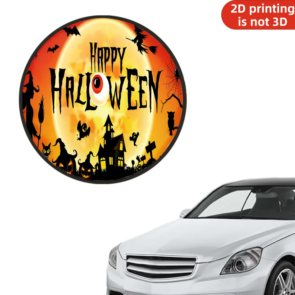 1pc Steering Wheel Sunshade Cover, 2D Flat Printing Happy Halloween With Witch Bats Moon And Haunted House, Summer Essential