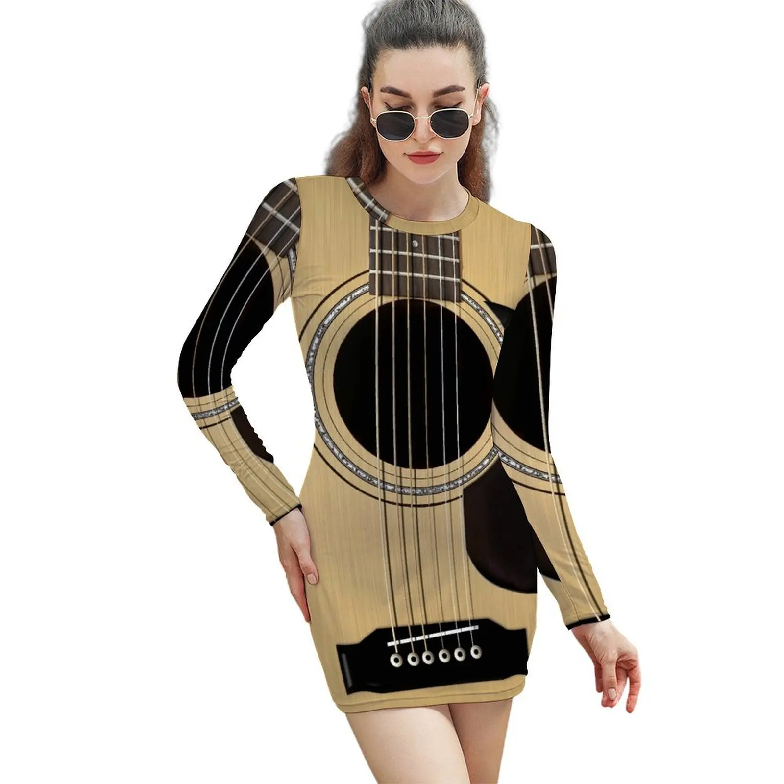 

Acoustic Guitar Long-Sleeved Sheath Dress Female dress summer dress daily