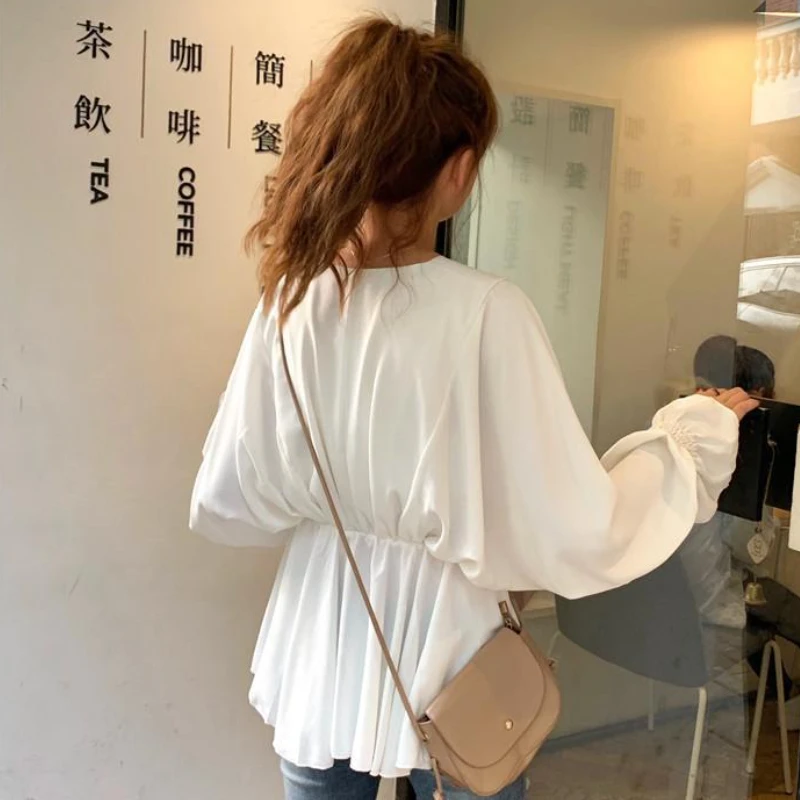 Blouses Women Spring Korean Style Loose Simple V-neck Elegant Solid All-match Popular Aesthetic Sexy Female Chic Gentle Comfort