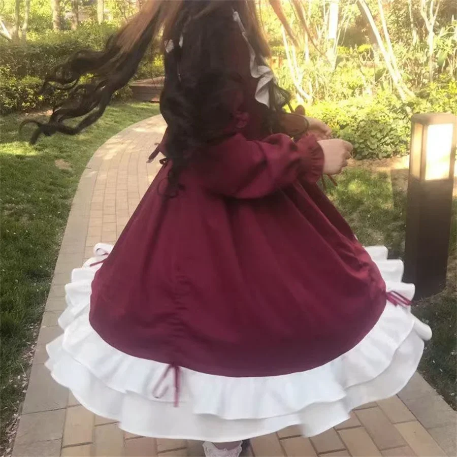

Японский Harajuku In Wondeland Schattige Vrouwen Lolita Op Jurk Flouncing Kanten Alice Trim Lange Mouwen Pop Tiener Jurk Fee Vest