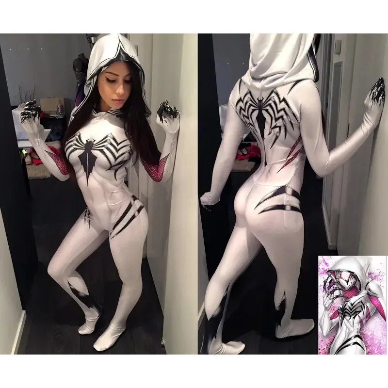 Halloween Gwen Stacy Spiderman Bodysuit Adults Kids Female Zentai Suit Cosplay Costumes Woman Girls Party Jumpsuit! 1st