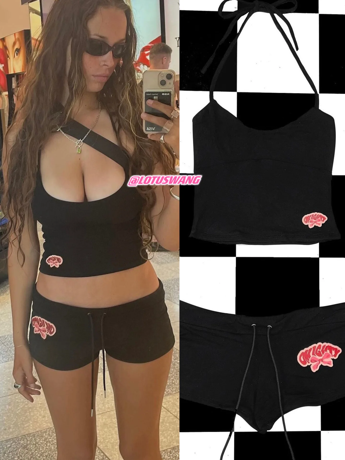 

Spicy Girl Basic Versatile Holiday Fashionable Belted Short Shorts Set Low Waist Halter Neck Strap Design Knot