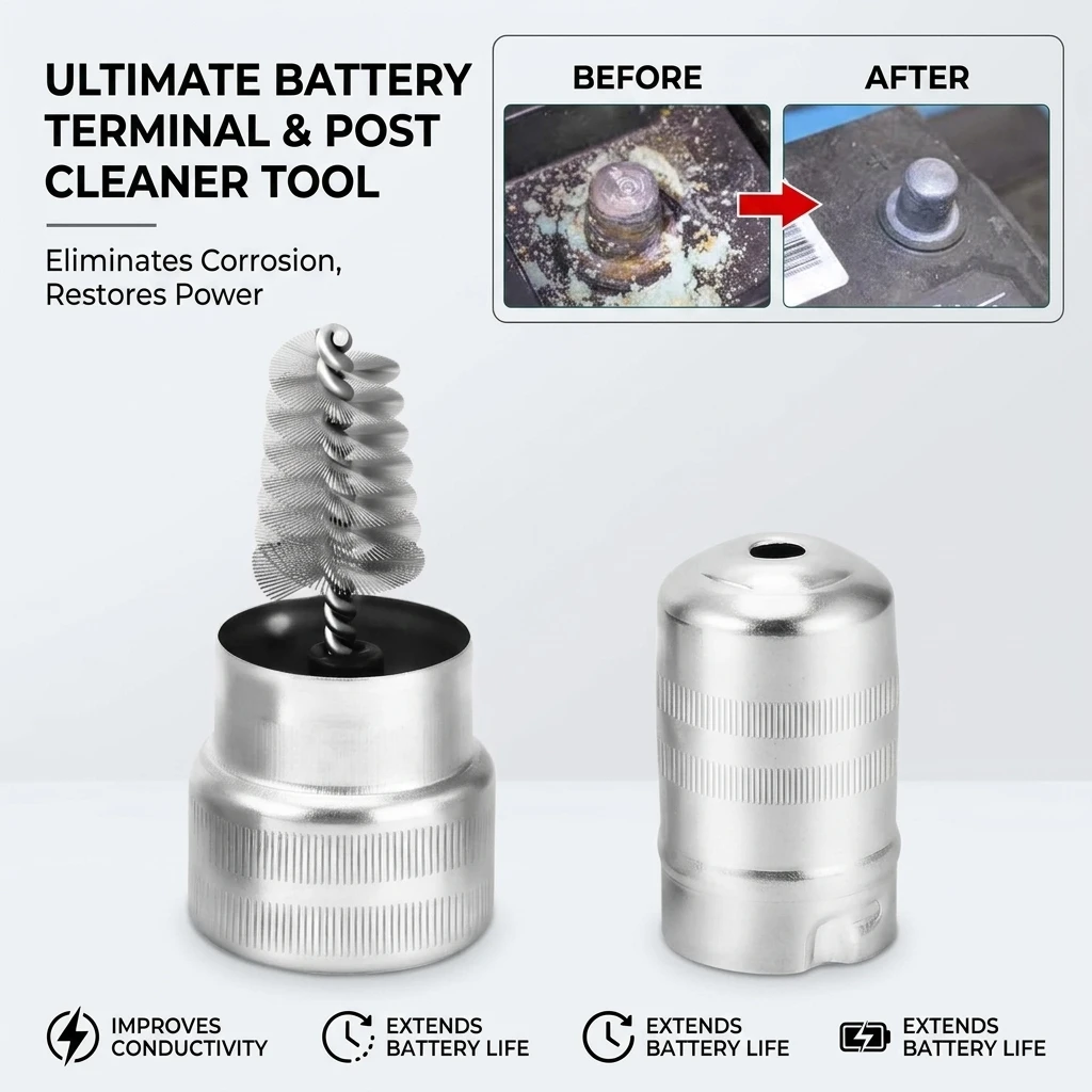 Galvanized Nickel Plated Battery Brush - Efficient Battery Pole & Head Cleaning Tool for Maintenance And Care
