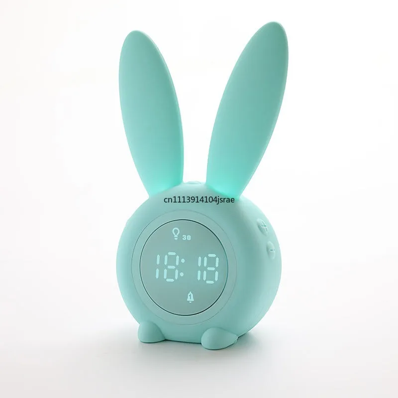 Cute Cartoon Rabbit Rechargeable Alarm Clock Night Light Intelligent Sensor LED Silent Clock for Students Kids