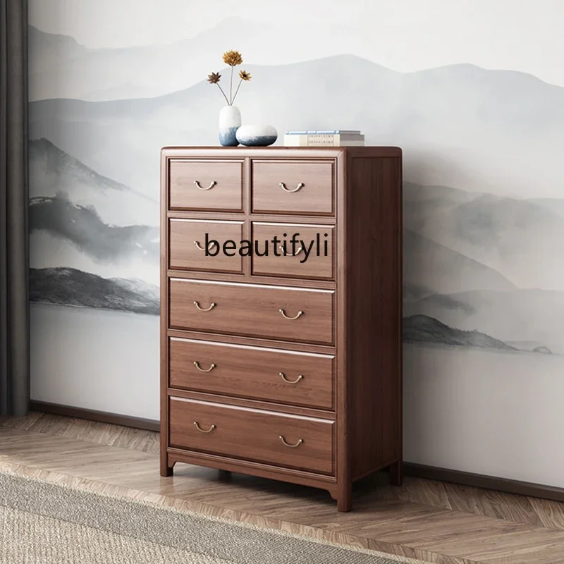 

New Chinese solid wood living room wall storage cabinet bedroom storage drawer cabinet