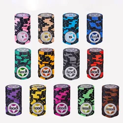 10 Stuks Klei Poker Chips Texas Hold'em Baccarat Klei Munten Inclusief Ijzeren Plaat Professionele Casino Europese Poker Chips